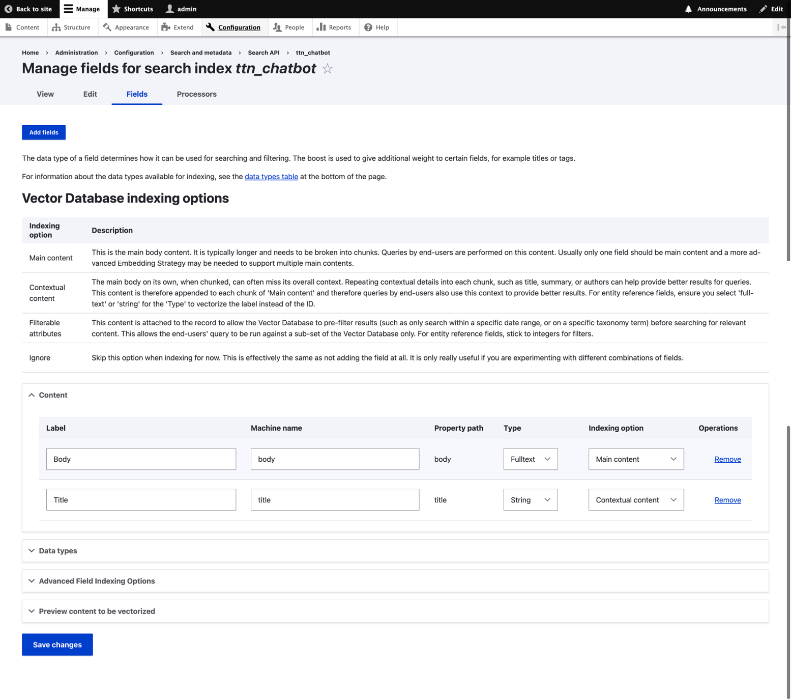 Fields to Index