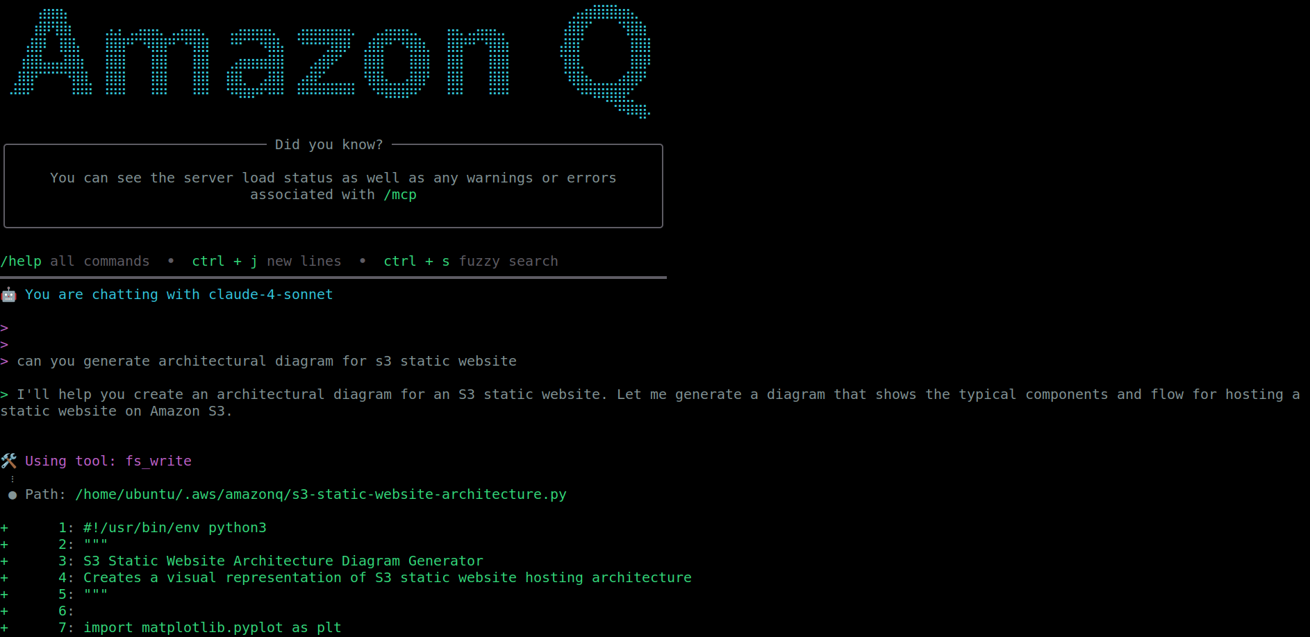 Asking AmazonQ to generate Architectural Diagrams