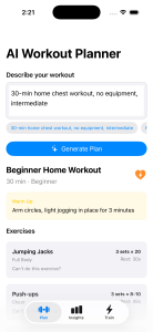 Generated workout plan